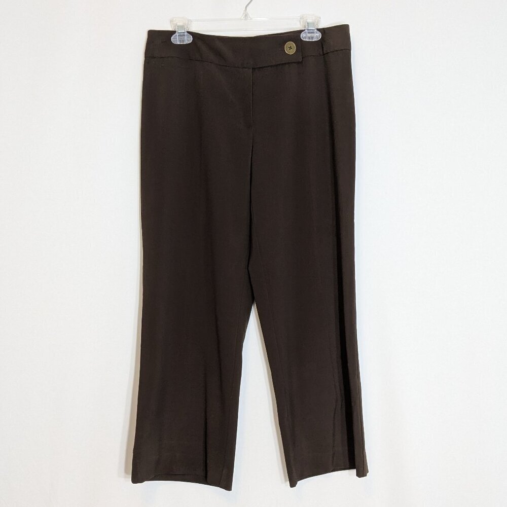 APOSTROPHE Brown Mid-Rise Front Zip Stretch Poly Career Pants; Size 12P